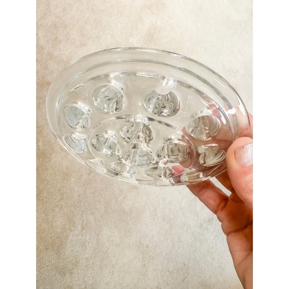 Vintage Clear Glass Flower Frog Round Floral Arranger 16 Hole 5 Inch Vase